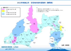 2022年地価公示住宅地対前年変動率（静岡県）