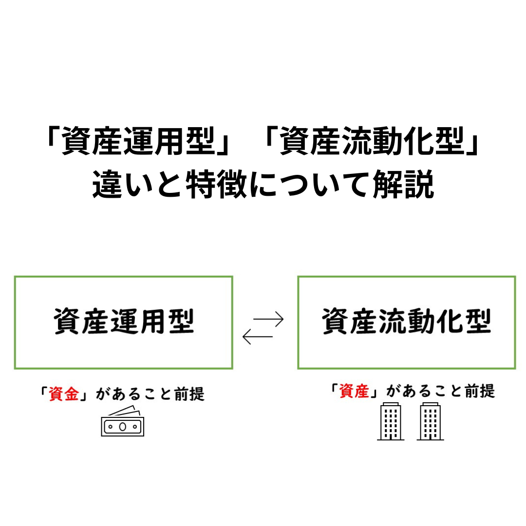 不動産証券化における「資産運用型」と「資産流動化型」の違いと特徴について解説します。